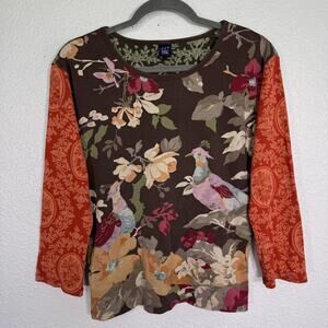 Vintage Gap Top Womens Large Y2K Floral Bird Boho Damask Mix Artsy Fairy 2000s